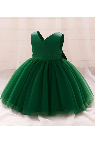 HSNLİFE Emerald Green Baby Girl Wrap Mini Dress Birthday Dress Christmas Dress