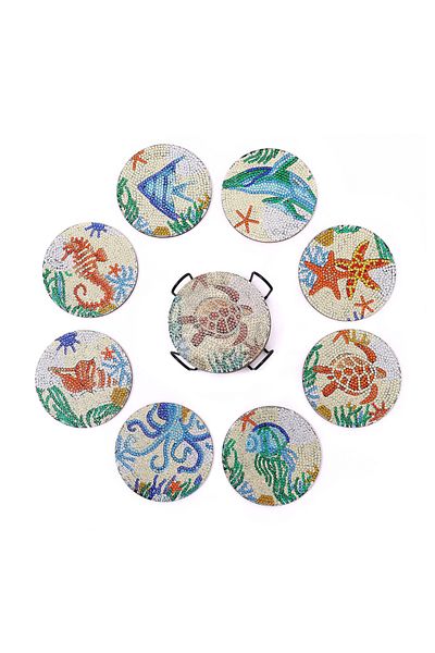 Choice 8pcs/Set DIY Diamond Painting Coasters Ocean Wood Tablemat for Drinks Crystal Rhinestones Diamond...