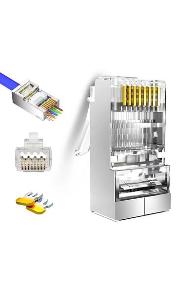 ZoeRax 50 قطعة من موصلات Rj45 Pass Through Cat6 المحمية بمقابس Rj45 المعيارية المطلية بالذهب 8p8c R