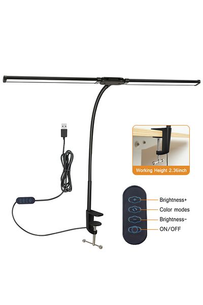 Choice Dimmable Black 2 Head Double Headed Led Clip Type Remote Control Desk Lamp Reading Lamp Desktop Desk
