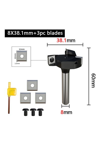 SHENSEN 8x38.1-3pcs Blades 1pc 8 12 12.7mm Cnc Surfacing Router Bit Insert-style Spoilboard Face End Milling
