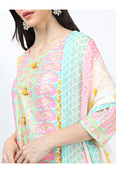 Vishudh By Styli Pack of 3 - Paisley Print Kurta, Palazzos & Dupatta