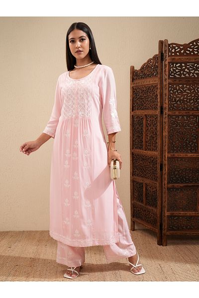 Vishudh By Styli Floral Embroidered Thread Work Straight Kurta & Palazzos Set