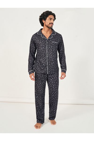 Styli All Over Print Long Sleeve Shirt & Open Hem Pyjama Set