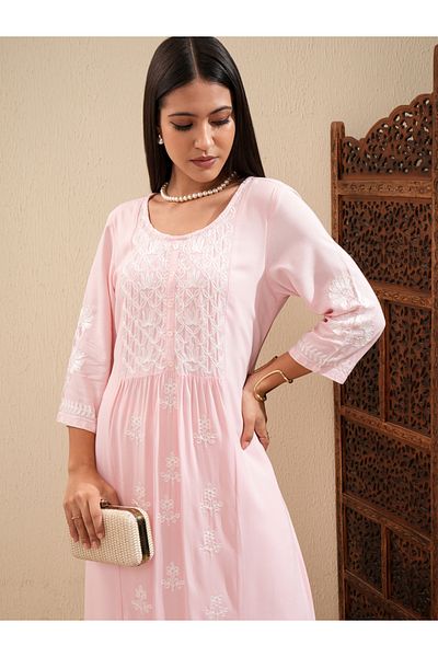 Vishudh By Styli Floral Embroidered Thread Work Straight Kurta & Palazzos Set