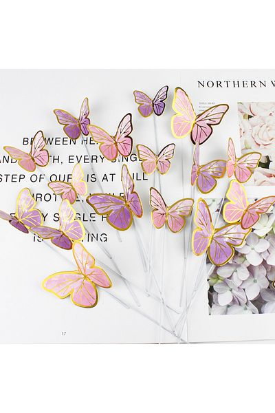 Choice Purple 10pcs 10pcs Dessert Cake Decor Butterfly Stamping Gold Butterfly Cake Toppers Princess Girl W
