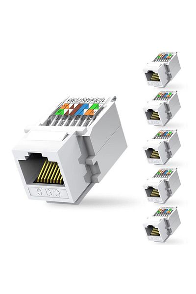 ZoeRax 6 قطع من مقبس كيستون Rj45 Cat6 بدون أدوات، لا يتطلب أداة ضغط، موصل وحدة، أبيض