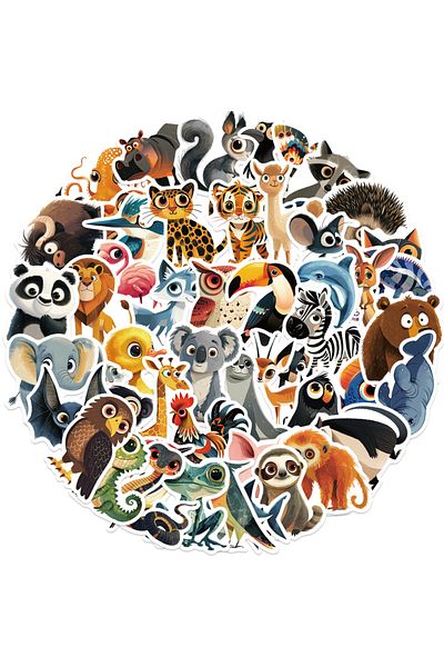 Choice 55pcs 55pcs Cute Cartoon Animals Stickers Aesthetic Diy Luggage Guitar Notebook Graffiti Decoration