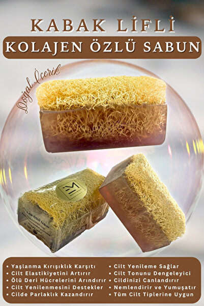 EM AMANOS BEAUTY Doğal Kabak Lifli Kolajen Özlü Sabun Yaşlanma Karşıtı Cilt E...