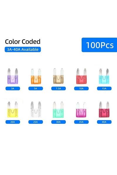 Choice مجموعة متنوعة من 100 قطعة من صمامات شفرة السيارة، صمامات بديلة للسيارات - شفرة صغيرة منخفضة الارتفاع