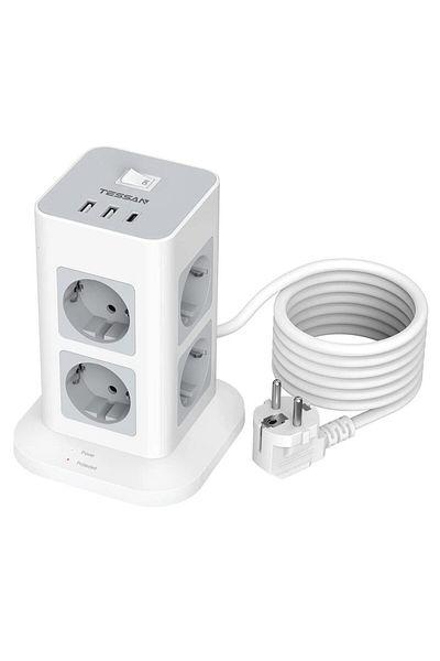 Choice European Plug Tps03-de-c-gr Tessan Tower Power Strip Multi Outlets With 2 Usb 1 Type C 2m Extension