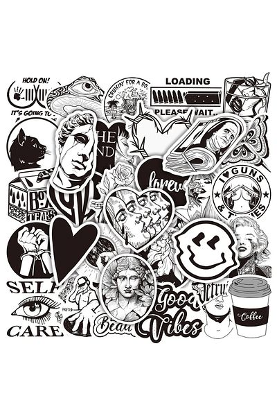 Choice 50pcs 50pcs Black And White Art Sticker Pack Gothic Style Waterproof Phone Case Laptop Skin Aestheti