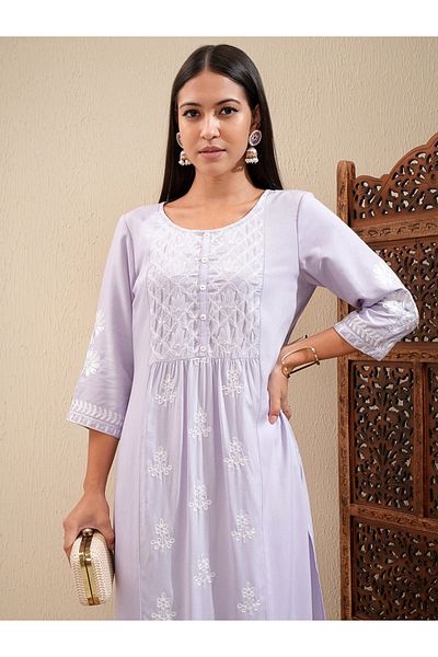 Vishudh By Styli Floral Embroidered Thread Work Straight Kurta & Palazzos Set