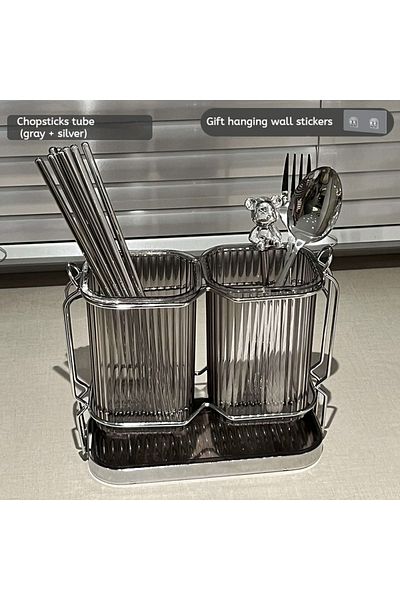 Choice Light Grey Wall Mounted Kitchen Cutlery Organizer Light Luxury Chopstick Spoon Holder Stainless Stee