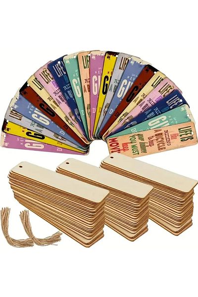 Choice Long Rope 20 Pcs Wooden Blank Hearts/bookmarks Diy Unfinished Wooden Hanging Tag Holes And Rope, Wed