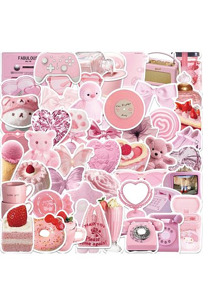 Choice 50Pcs Beautiful Kawaii korean Pink Heart Bear Stickers Decorative Luggage Notebook Waterproof Non...