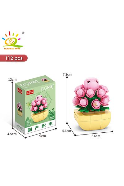 Choice مع صندوق رقم 38-7 من Huiqibao Moc Flower Succulous Potted Model Building Block Diy Eternal Bouquet Home