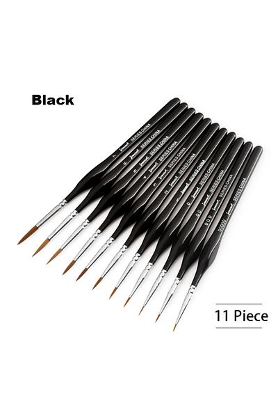 Choice 11 Piece Set Black 3 Colors Triangle Birch Rod Miniature Hook Line Pen Art Painting Brushes Weasel H