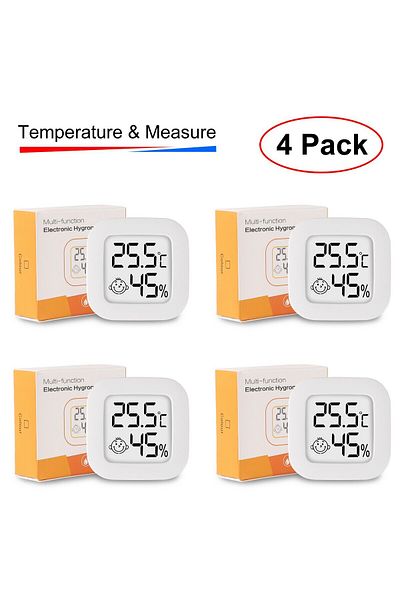 Choice 4 قطع بيضاء 4 قطع مقياس حرارة رقمي مقياس رطوبة داخلي صغير شاشة LCD إلكترونية مقياس درجة الحرارة الرطوبة