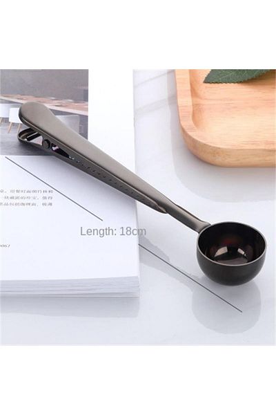 Choice Black 2-in-1 Coffee Scoop Stainless Steel Coffee Powder Measuring Scoop With Sealing Clip Tea Milk P