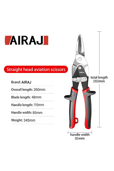 AIRAJ Straight Cut Aviation Scissor Tin Snips Metal Sheet Cutting Snip Cutter Multi-directional Sci