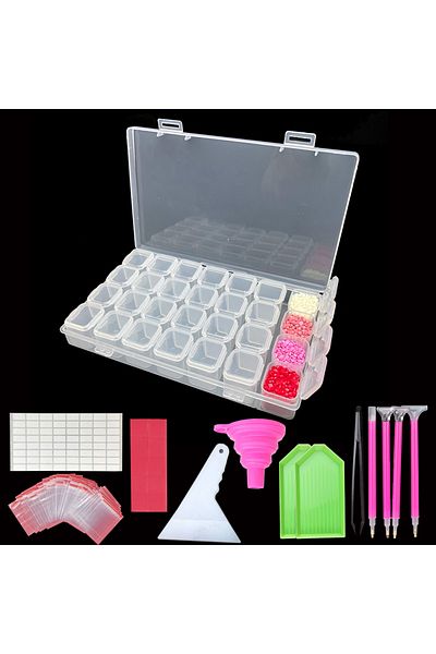 Choice White 28 Grids Diamond Painting Tools Storage Box With Funnel Sticker Pen Diamond Painting Embroider