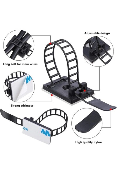 Choice 20 قطعة - أسود - منظم كابلات صغير قابل للتعديل ومشبك لف الأسلاك وحامل سماعات الأذن ومشبك ماوس ذاتي اللصق
