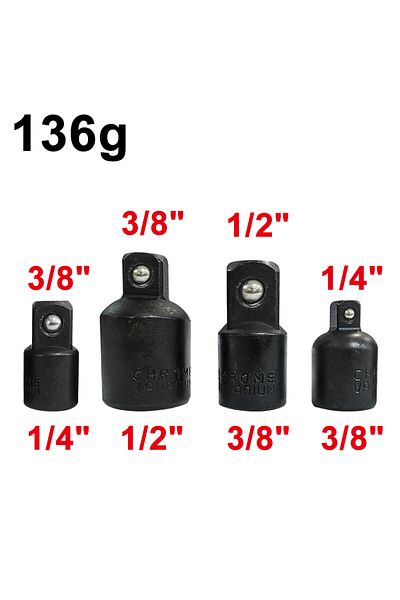 Choice 4pc Silver Black Variable Diameter Sleeve Square Sleeve Conversion Flying Head Adapter 1/2 3/8 1/...