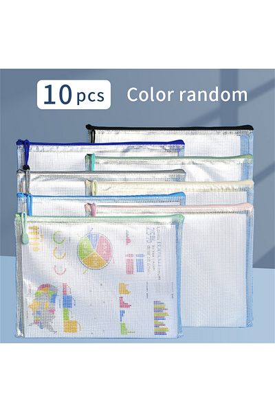 Choice 10pcs-random Color 5pcs A4 Zippered File Bag, Storage Bag, Waterproof Transparent Study Bag, A4 Tran