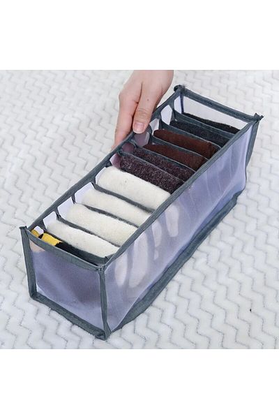 Choice 11 Grey 11 Grid Household Foldable Underwear Storage Box Polyester Drawer Split Mesh Socks Storage A