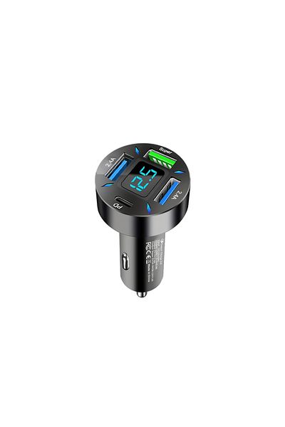 Choice Ch23 4-port Blue Light Fast Car Charger 3usb Pd Digital Display Quick Charge In Car Charging