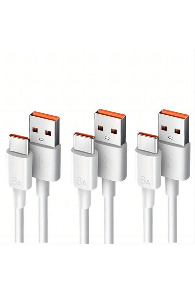 Choice كابل شحن سريع USB A إلى Type C بطول 1 متر/3 قدم باللون الأبيض للهواتف والأجهزة اللوحية والكمبيوتر الشخصي - عبوة من 3 قطع