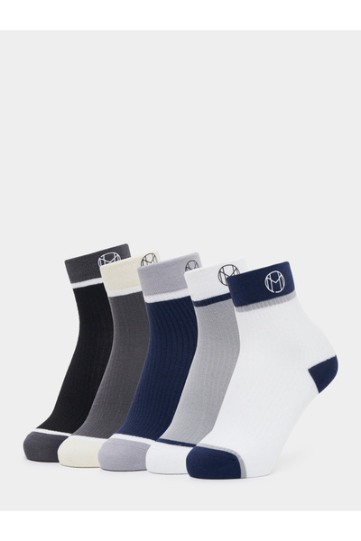 Styli Set of 5 - Contrast Cuff Detail Quarter Socks