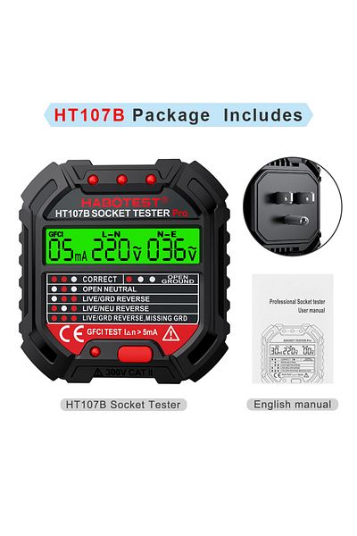 Choice جهاز اختبار الجهد الكهربي HABOTEST HT107 Pro، كاشف المقبس RCD 5/30mA، مقبس خط الصفر الأرضي...