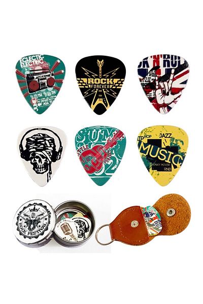 Choice 0.71mm Guitar Picks 6 Pieces Cool Celluloid Guitar Picks In A Box With Picks Holder Unique Guitar Gi