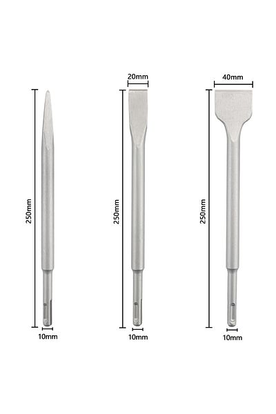 SHENSEN 3pcs Chisels 250mm Chisel Set Sds Plus Shank Electric Hammer Drill Bit Point Groove Flat Chisel Maso