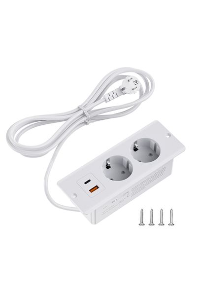 Choice Eu 2 White Eu Table Recessed Sockets 1 Usb-a And 1 Type-c Built In Desktop Hidden Power Outlet With