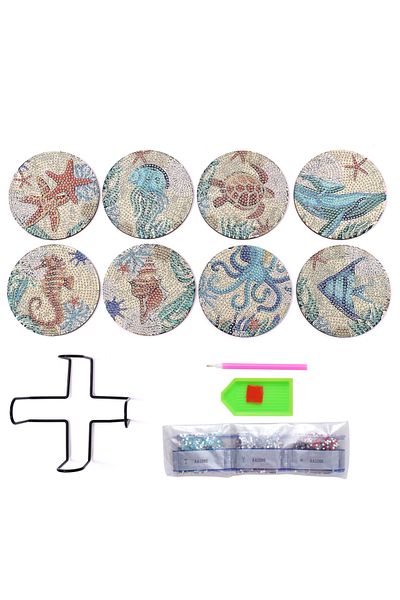 Choice 8pcs/Set DIY Diamond Painting Coasters Ocean Wood Tablemat for Drinks Crystal Rhinestones Diamond...