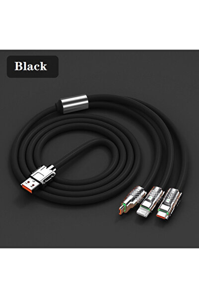 Choice كابل 3 في 1 أسود بطول 1.2 متر، كابل شحن سريع 3 في 1 بقوة 120 وات لهاتف iPhone وHuawei Poco 6A USB Type C Ch