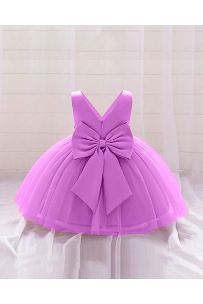 HSNLİFE Lilac Baby Girl Wrap Mini Dress Birthday Dress