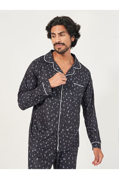 Styli All Over Print Long Sleeve Shirt & Open Hem Pyjama Set