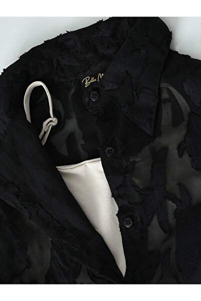 Bella Moda By Styli Mesh Insert Shirt with Long Sleeves & Trousers Co-Ords Set