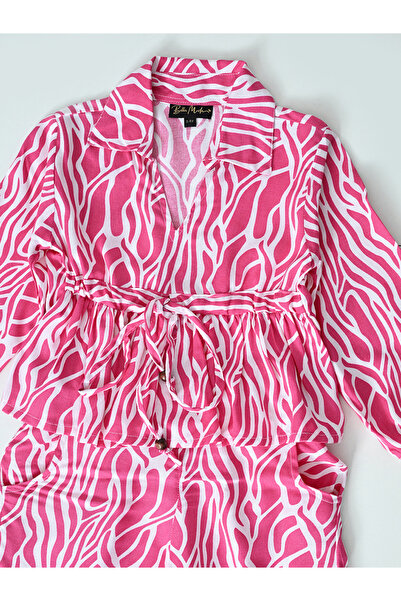 Bella Moda By Styli All-Over Print Collared Blouse & Pants Co-Ords Set