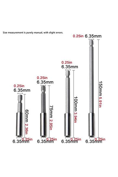 Choice 4pc 60-150mm 60/75/100/150mm Hexagonal Shank Extension Connecting Rod 1/4 Quick Change Hexagonal Sha