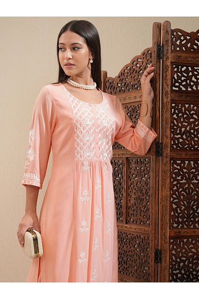 Vishudh By Styli Floral Embroidered Thread Work Straight Kurta & Palazzos Set