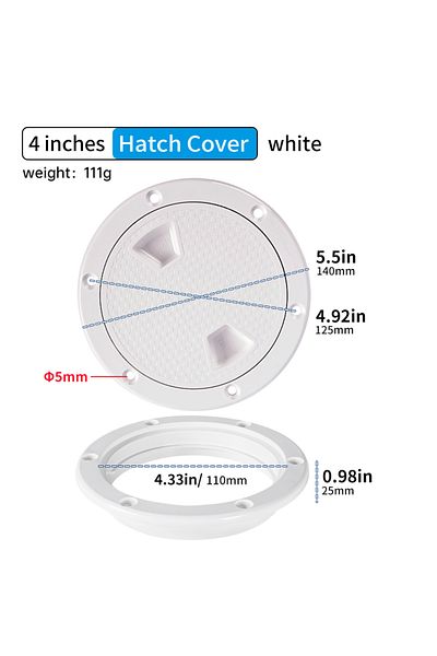 Choice White 4in Boat-ready White Round Non-slip Inspection Hatches - Sizes 4", 6", 8" With Detachable Cove