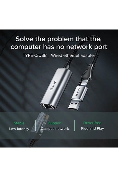 Choice محول شبكة Gigabit من نوع Usb3.1 Type C إلى Ethernet Rj45 Lan من Gray Llano بسرعة 100/1000/2500 ميجابت في الثانية للكمبيوتر الشخصي