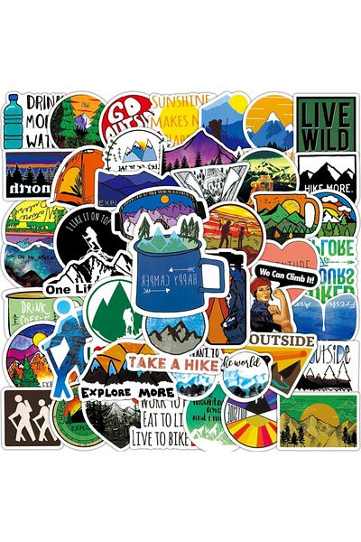 Choice 50pcs A 50/100pcs Forest Camping Hiking Stickers Outdoor Travel Beautiful Scenery Decals Water Bottl