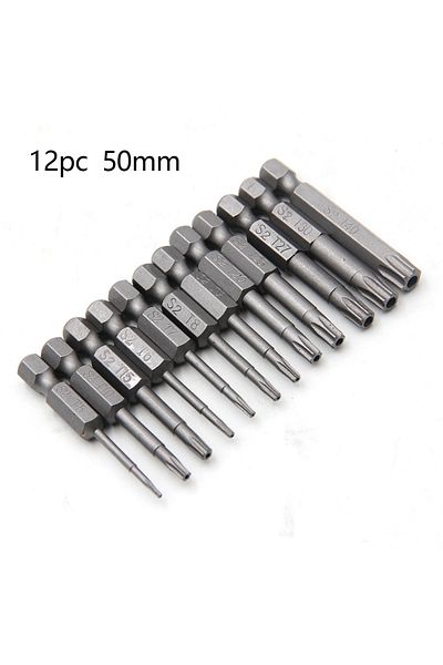 Choice 12pc 50mm Long 50-75-100mm Hollow Plum Blossom Extended S2 Bit Hexagon Handle Screwdriver Bit Screwd