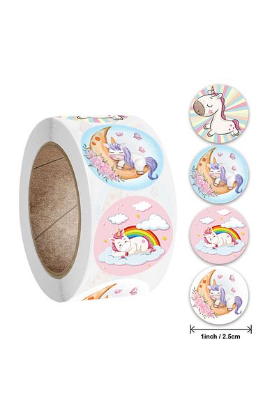 Choice A- 182 500pcs/roll Rainbow Unicorn Flying Horse Themed Stickers 2.5cm/1.0in Round Reward Sticker Gif